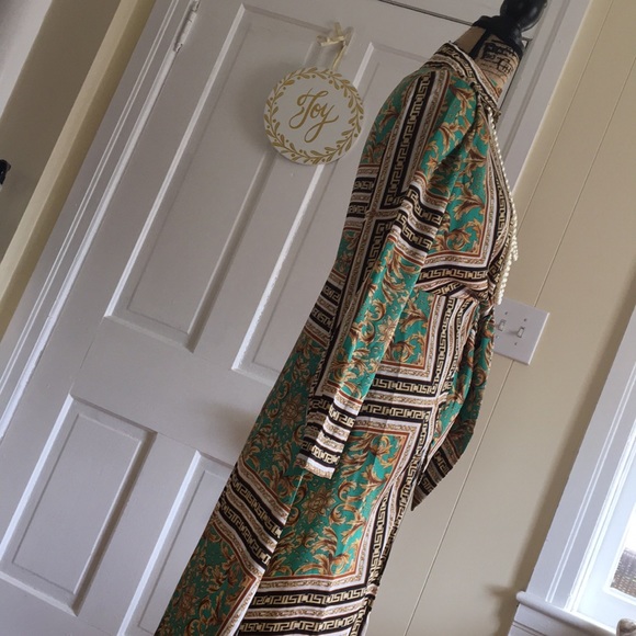RARE • FORVER 21 • Gorgeous Baroque Maxi Coat Duster Green, Gold, Black & White - Picture 9 of 16